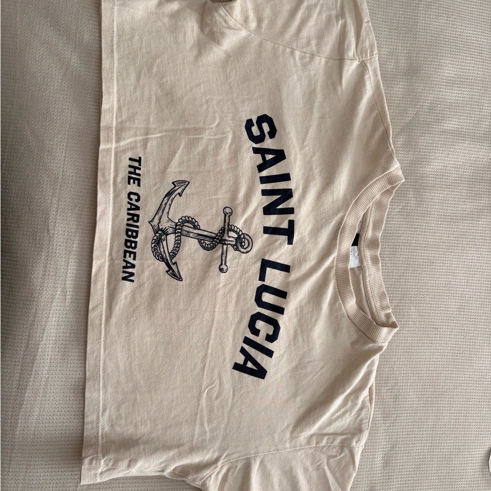 H&M Cream Crop Top with Black Print